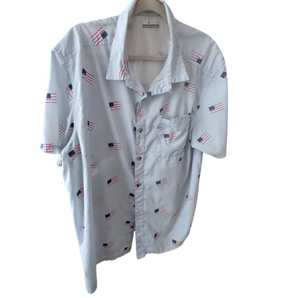 Columbia PFG Mens Button Up Fishing Shirt XLarge USA Flag Vented Short Sleeve - Picture 1 of 11